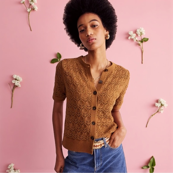 Boden Sweaters - Boden short sleeve crochet cardigan in gingerbread - small